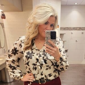 Chic Black and Cream Floral Women's Blouse